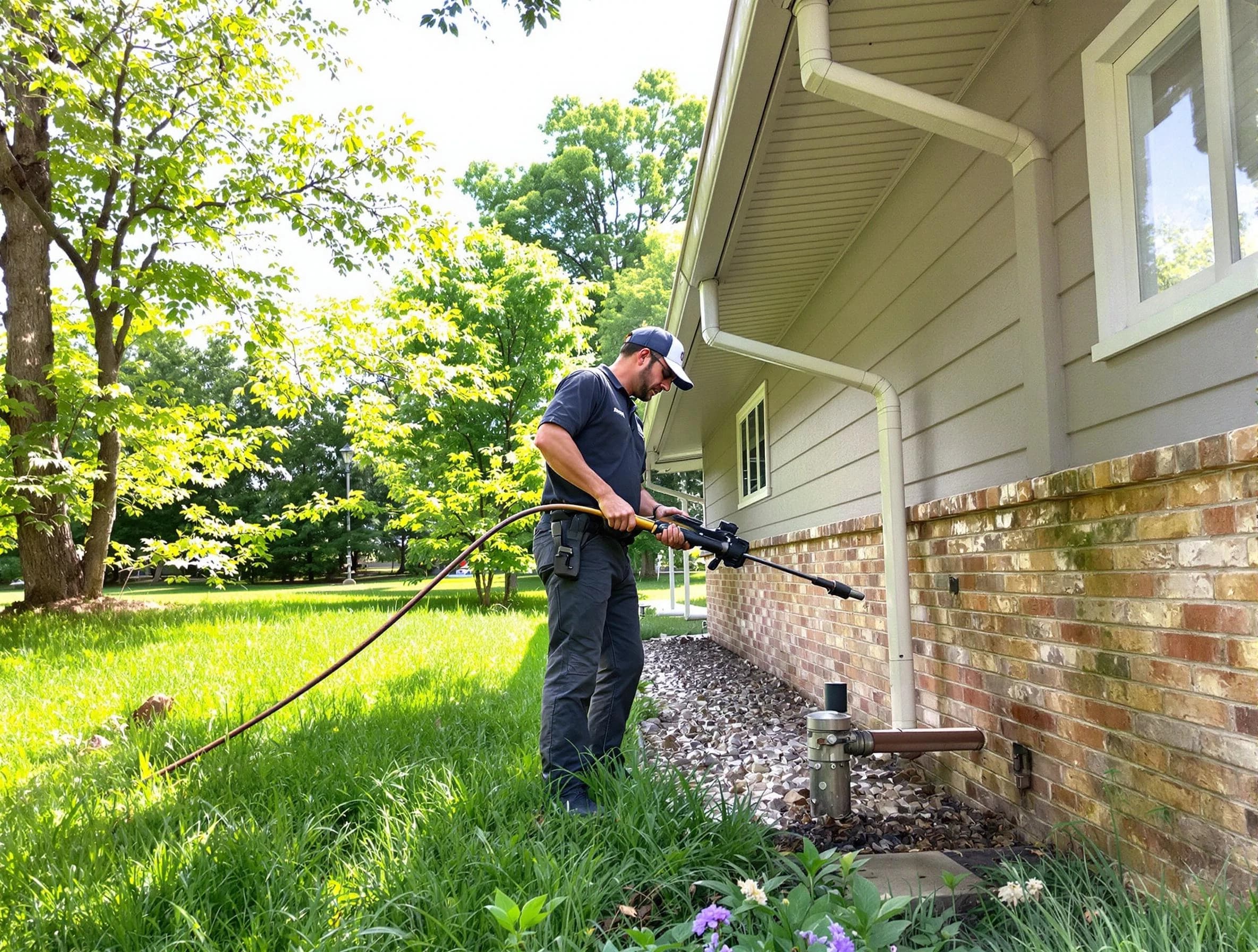 Avon Roofing Company removing debris from a downspout in Avon, OH