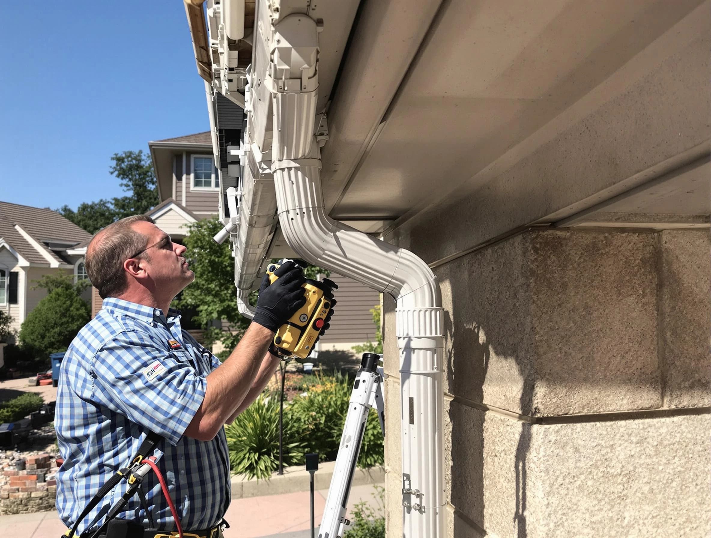 Close-up of a restored downspout system by Avon Roofing Company in Avon, OH