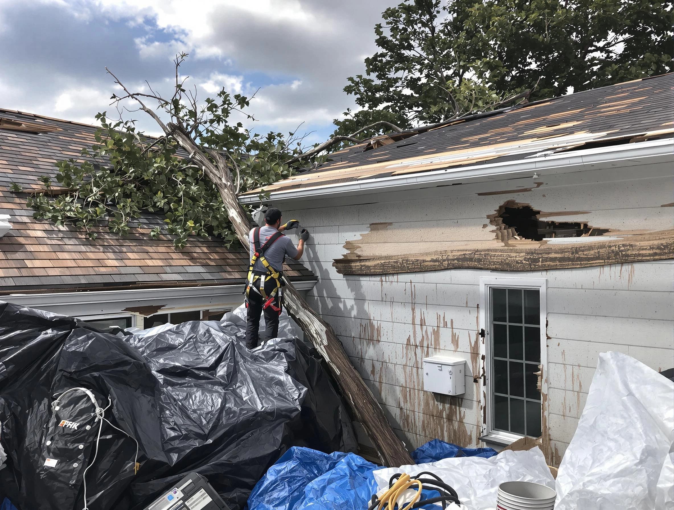 Avon Roofing Company technicians handling urgent roof damage in Avon, OH