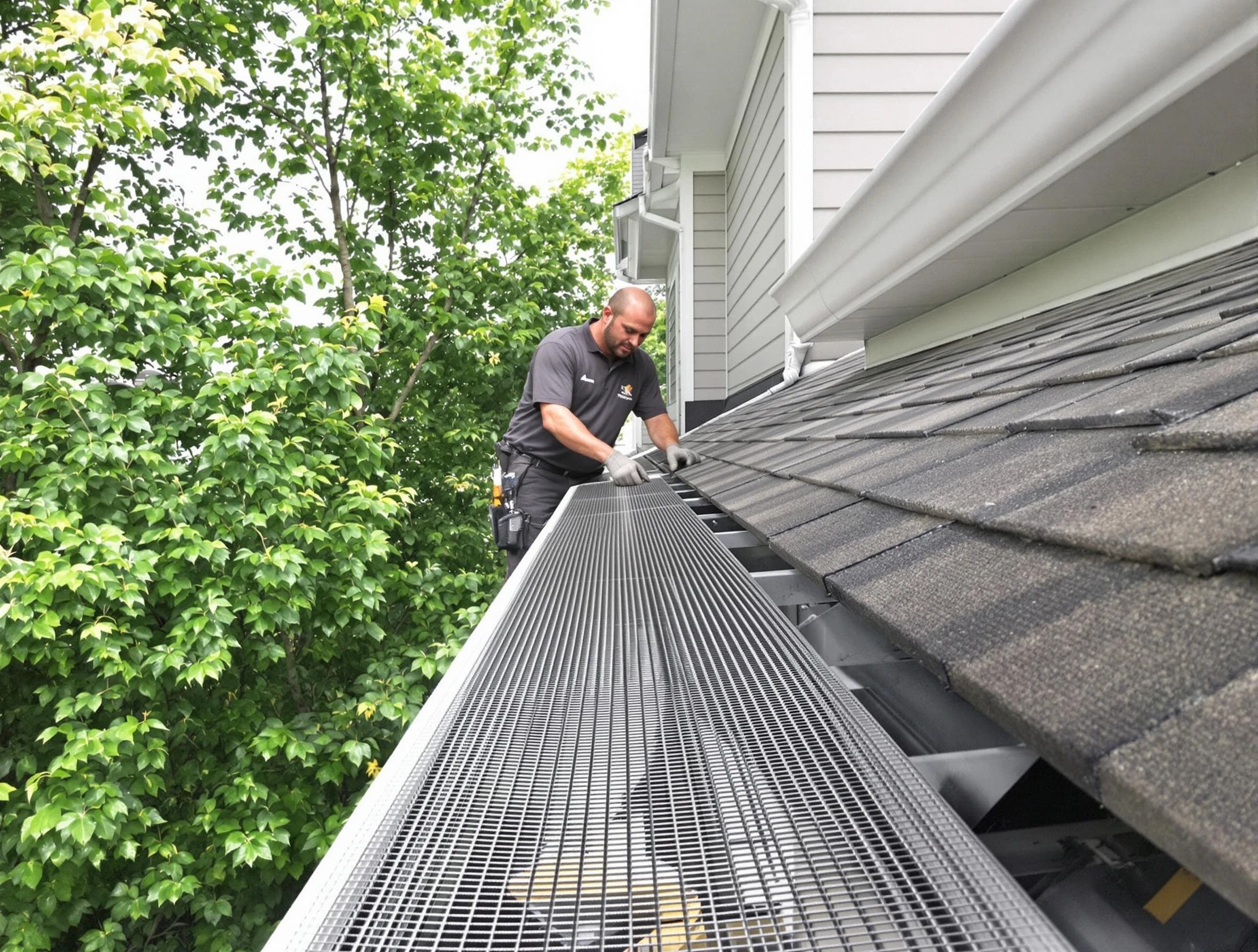 Close-up of gutter guards installed by Avon Roofing Company in Avon, OH