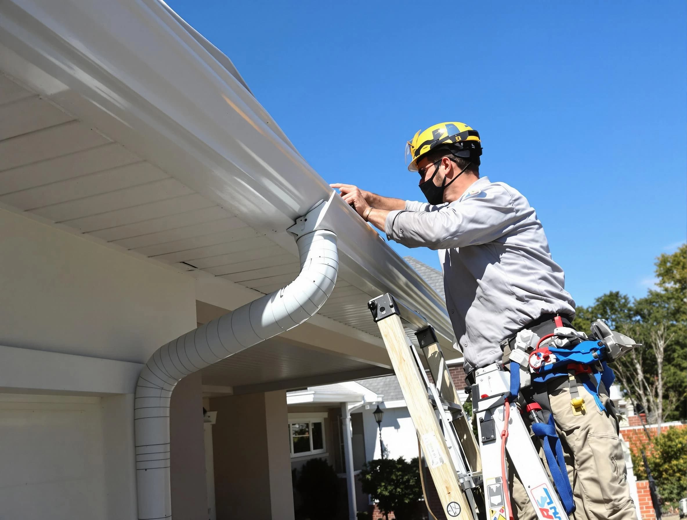 Close-up on a freshly sealed gutter joint by Avon Roofing Company in Avon, OH