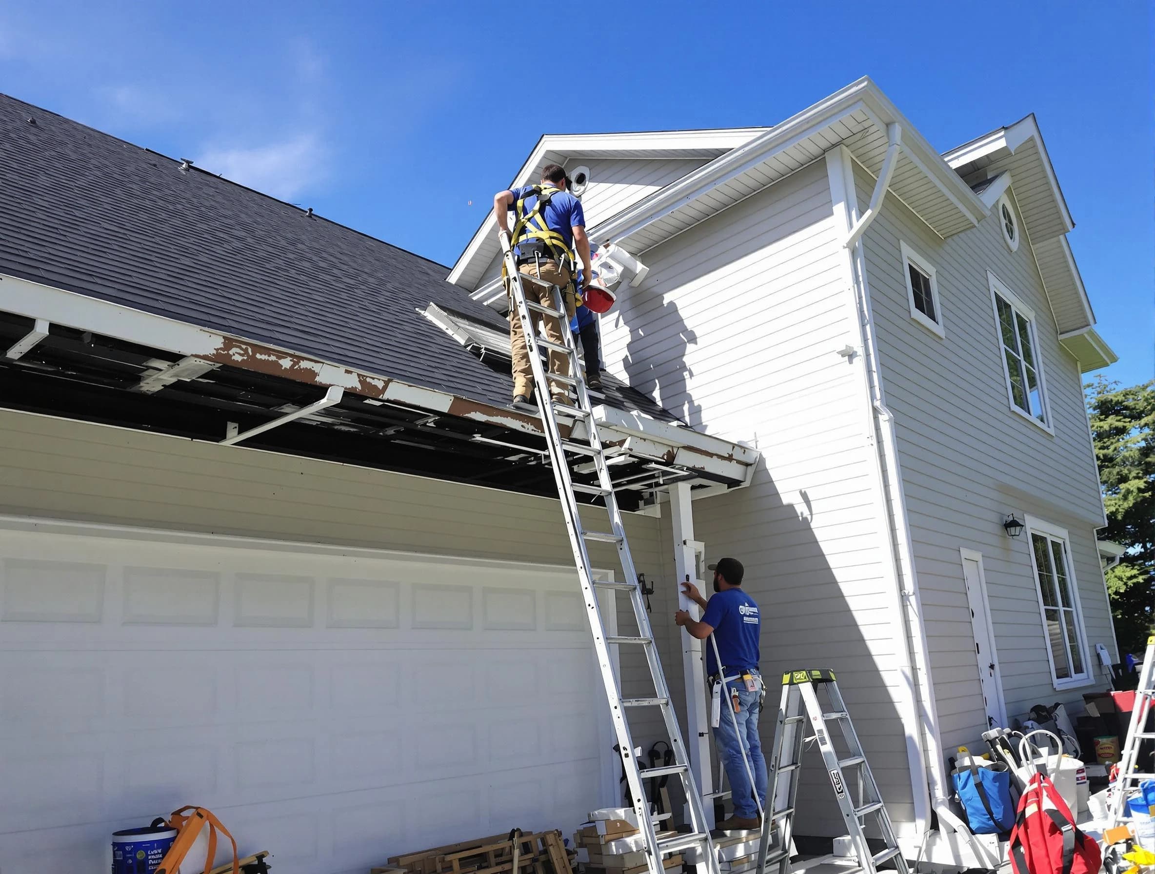 Newly replaced gutters by Avon Roofing Company in Avon, OH