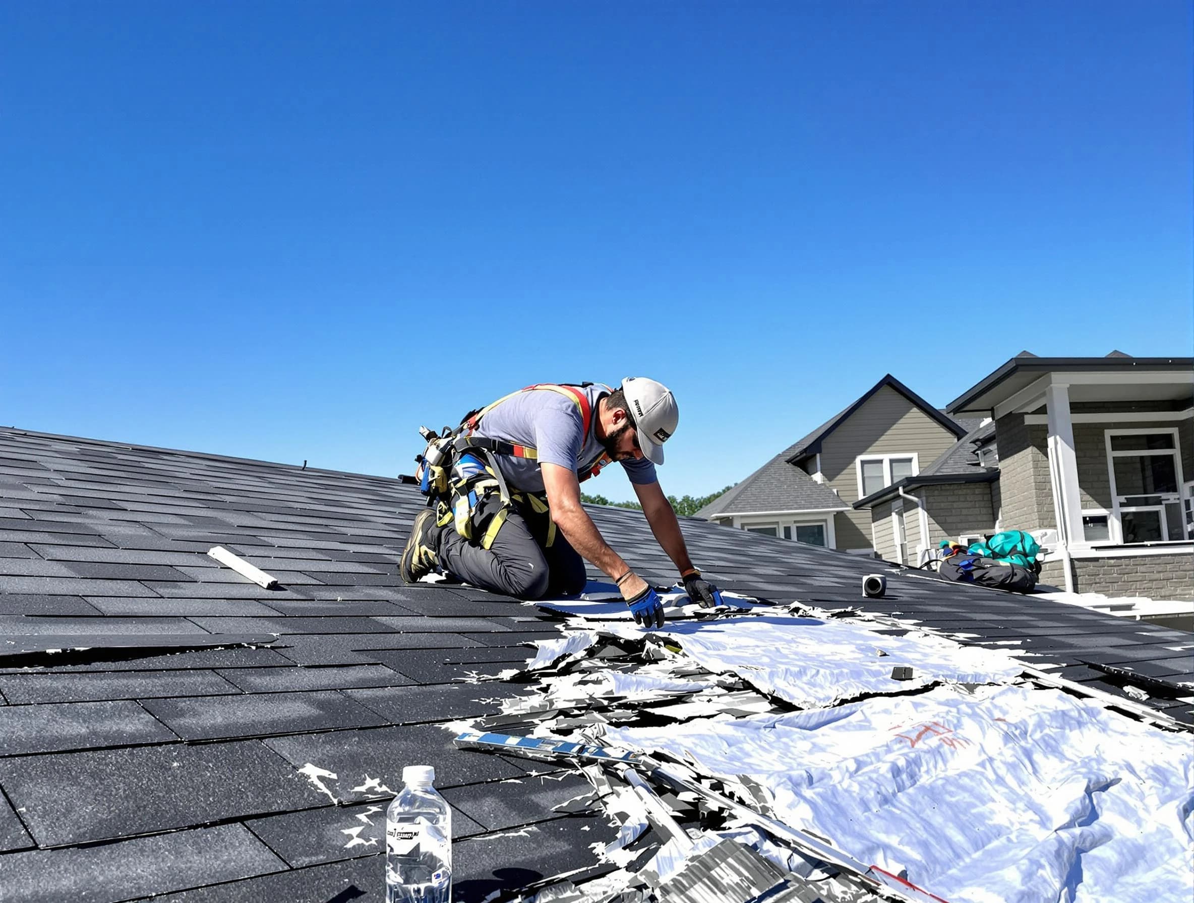 Avon Roofing Company repairing a roof section in Avon, OH