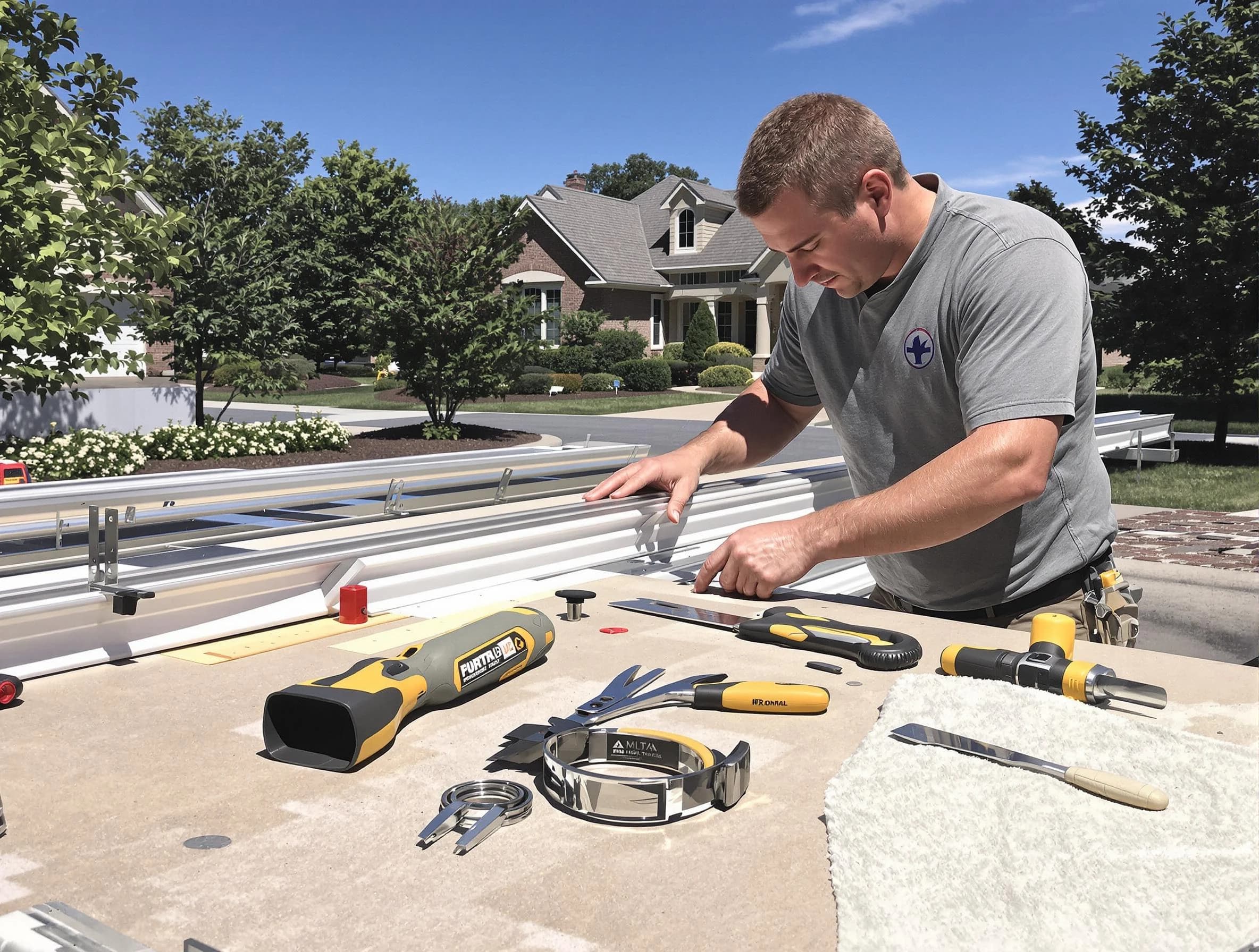 Freshly installed seamless gutter by Avon Roofing Company in Avon, OH