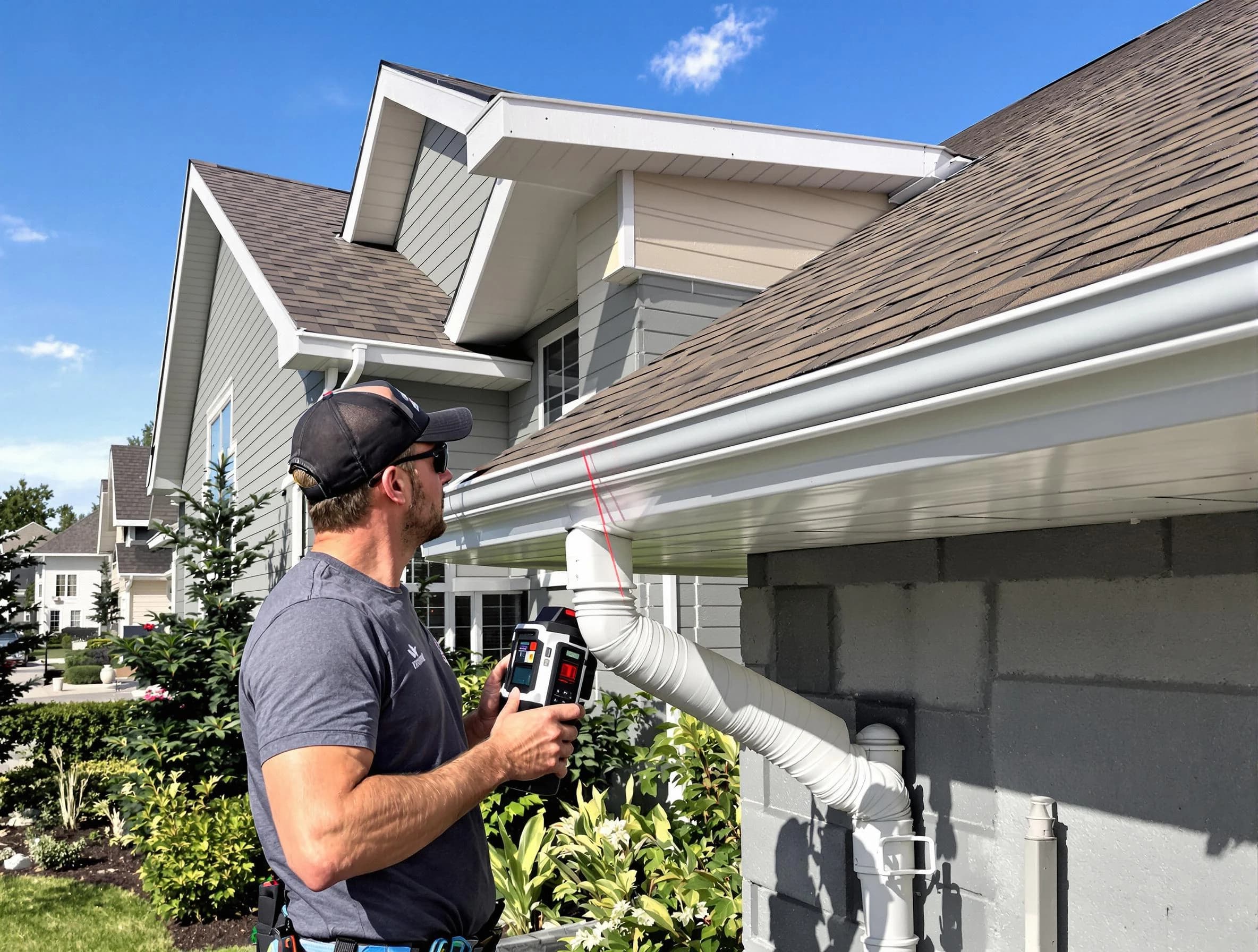 Avon Roofing Company installing seamless gutters in Avon, OH